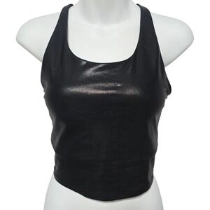 Old Navy Active Powersoft Faux Leather Sports Bra Top Black Metallic M